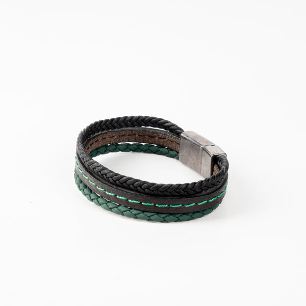 Green & Black Leather Bracelet