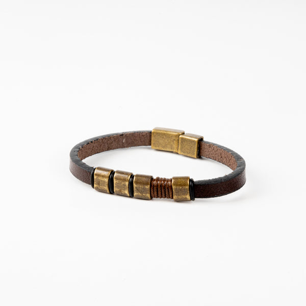 Metal Brown Leather Bracelet