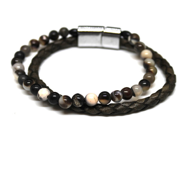 Twin Beads & Leather Bracelet