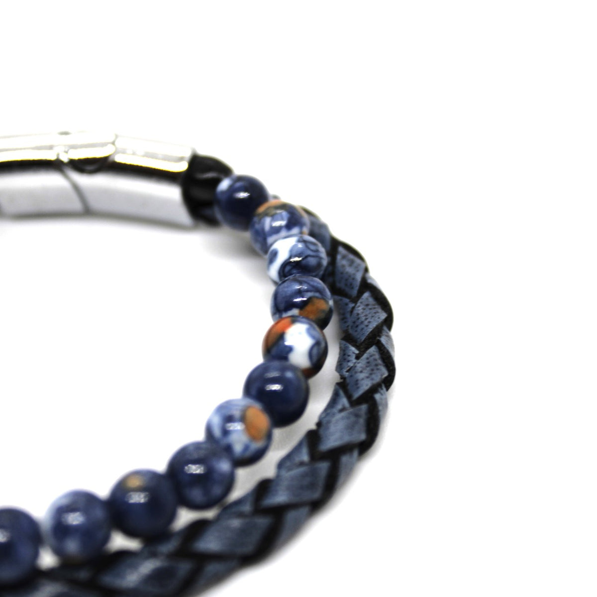 Blue Beads & Leather Bracelet