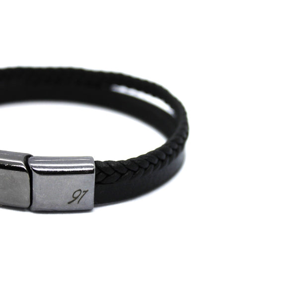 Twin Black Leather Bracelet